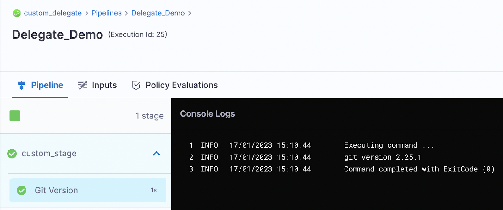 Git command execution logs.